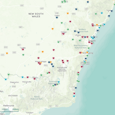 Screenshot of the Love NSW Map